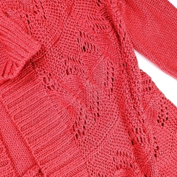 Chicos Red Coral Open Knit Cardigan Sz 1 (U.S. Med / 8) - Picture 7 of 14